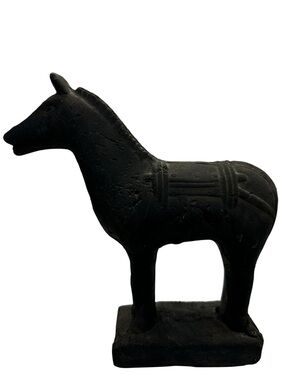 VTG Primitive Clay Horse Figurine Black Chalkware Rustic Farmhouse Folk Art